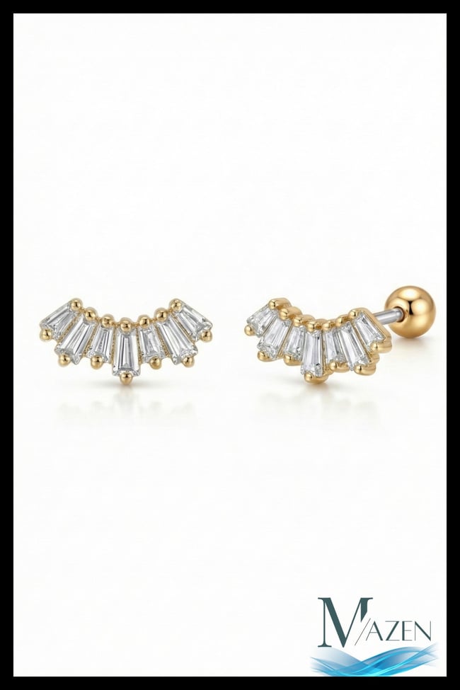 Baget Sıralı Kavisli Model Zirkon Taşlı Tragus ve Helix Piercing 1 Adet GOLD Renk