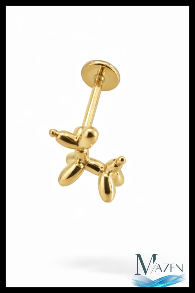 Balon Köpek Figürlü Helix Tragus Piercing | Gold Renk | 316L Çelik | Minimal Tasarım