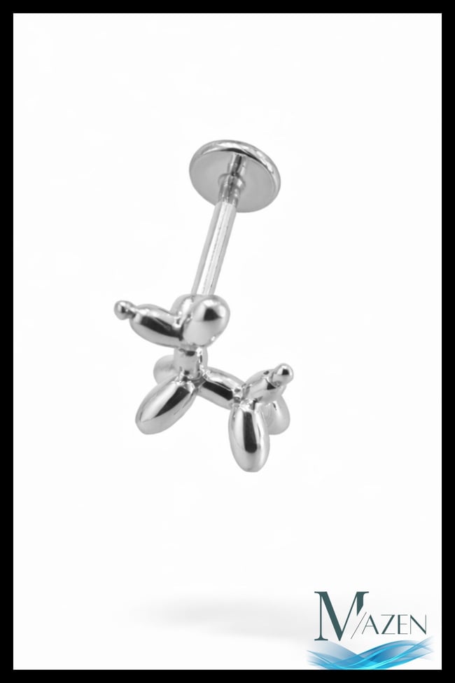 Balon Köpek Figürlü Helix Tragus Piercing | Gümüş Renk | 316L Çelik | Minimal Tasarım