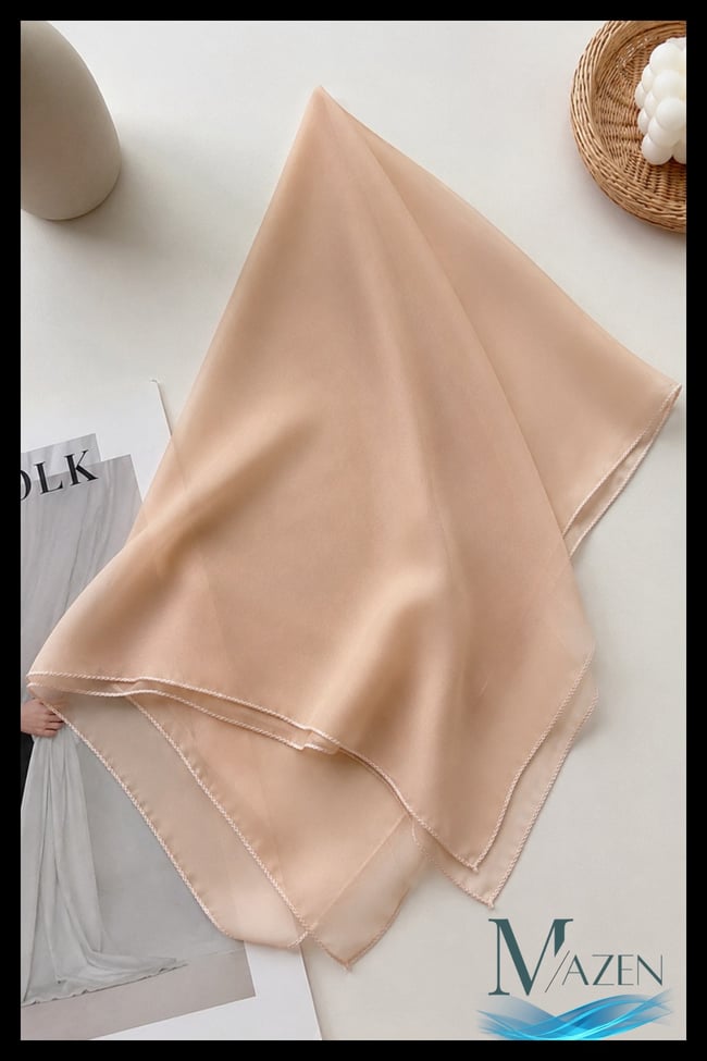 Bej Şifon Fular | Kadın Boyun Fuları | İnce Hafif Kumaş Aksesuar 45x45 cm
