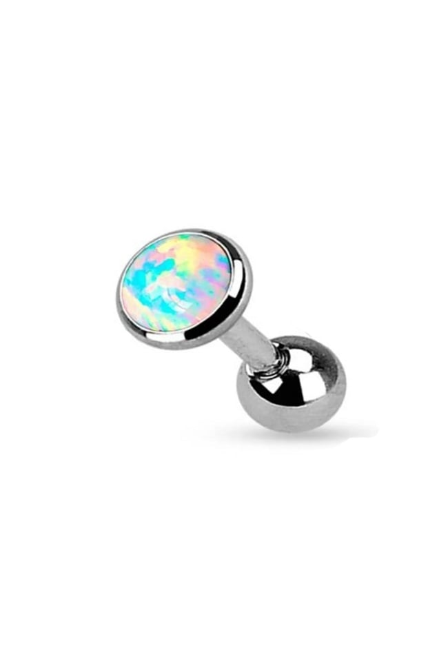 Beyaz Opal Taşı Cerrahi Çelik Tragus Helix Piercing Küpe Bir Adet 6 Mm