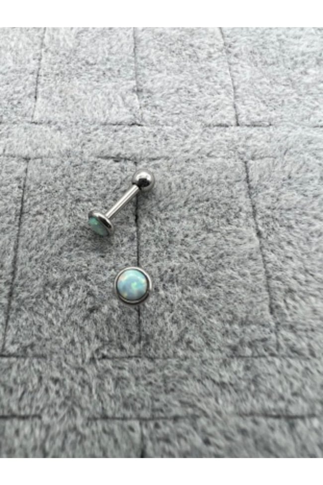 Beyaz Opal Taşı Cerrahi Çelik Tragus Helix Piercing Küpe Bir Adet 6 Mm