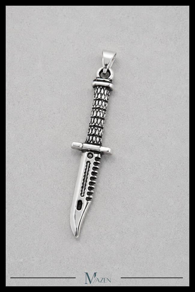 Bıçak Figürlü Antik Gümüş Renk Erkek Kolye Ucu Rock Punk Vintage Tasarım