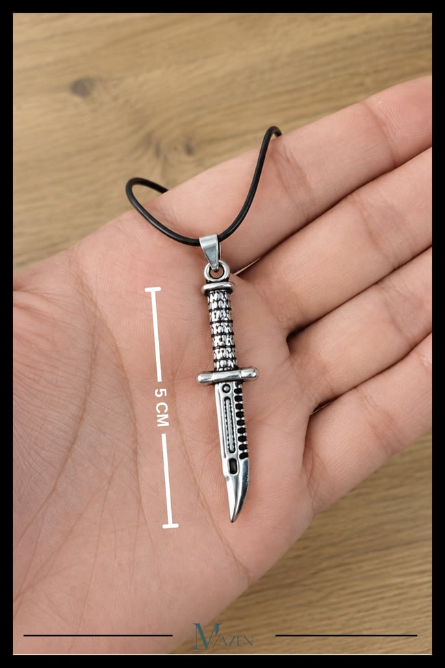 Bıçak Figürlü Antik Gümüş Renk Erkek Kolye Ucu Rock Punk Vintage Tasarım