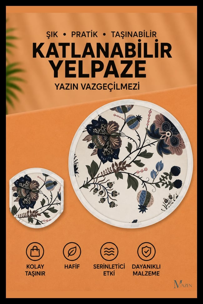 Bohem Botanik Desen Katlanabilir Yuvarlak Yazlık Taşınabilir El Yelpazesi