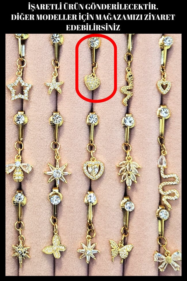 Bombeli Kalp Figür Sıkıştırmalı Delik Gerektirmeyen Fake Sallantılı Göbek Piercing | Deliksiz Model