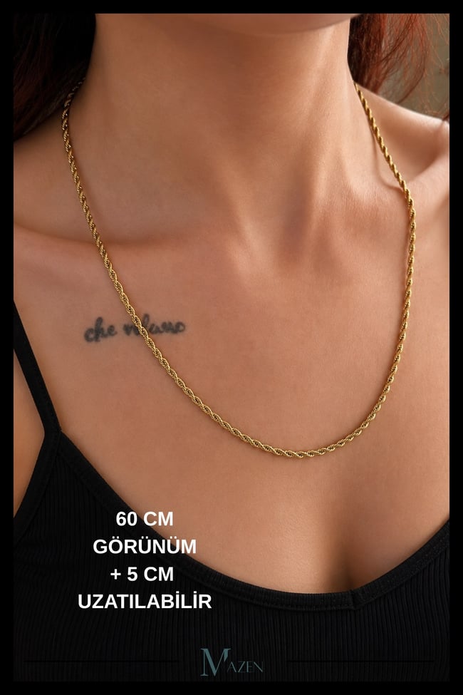 Burgulu Cerrahi Çelik Gold Zincir Kolye Premium Kalite Dayanıklı Şık Tasarım (Uzunluk Seçenekli)