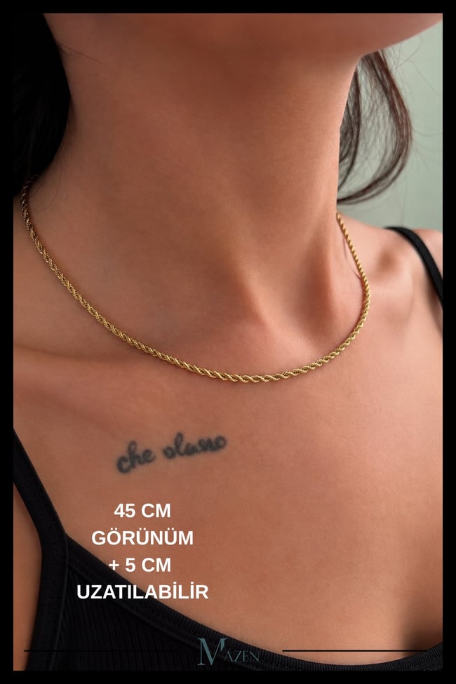 Burgulu Cerrahi Çelik Gold Zincir Kolye Premium Kalite Dayanıklı Şık Tasarım (Uzunluk Seçenekli)