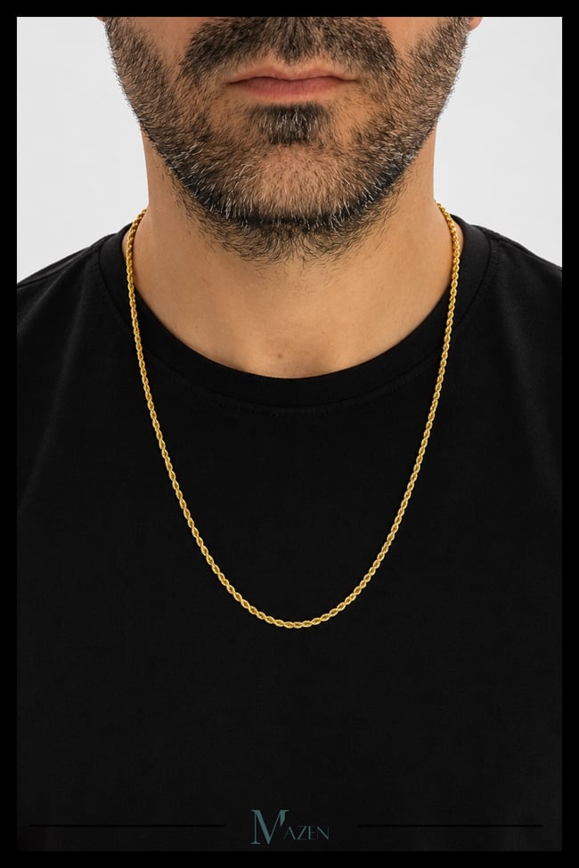 Burgulu Cerrahi Çelik Gold Zincir Kolye Premium Kalite Dayanıklı Şık Tasarım (Uzunluk Seçenekli)