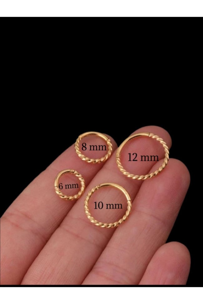 Burgulu Gold Cerrahi Çelik Tragus Helix Piercing Küpe 1 Adet Tam Tur Piercing ( Beden Seçenekli)