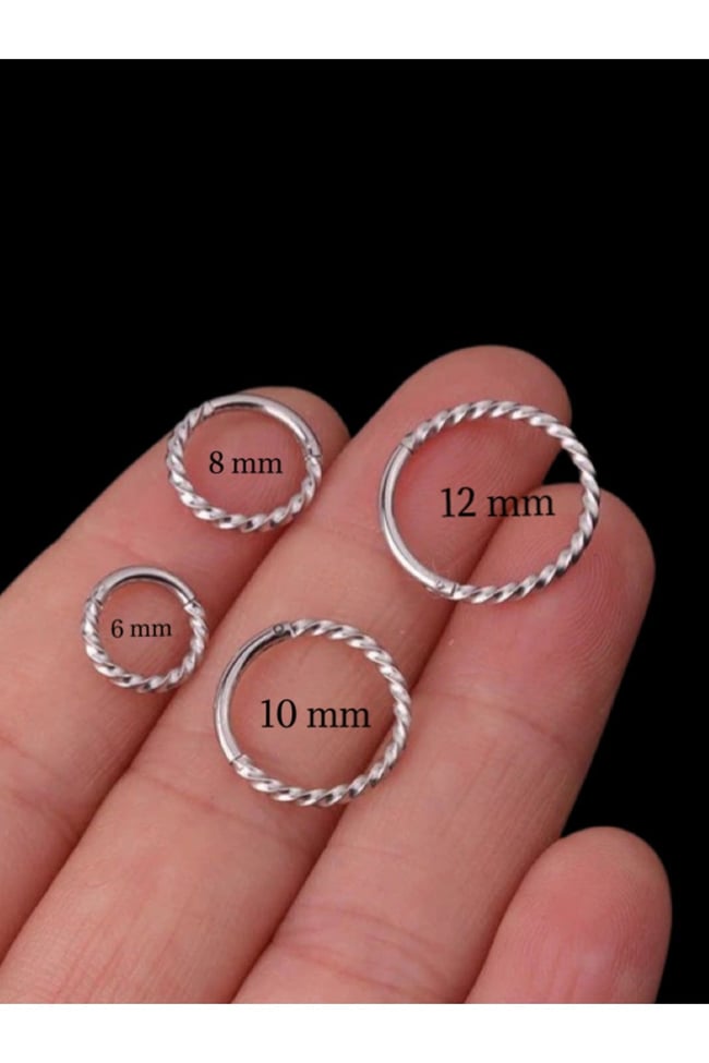 Burgulu Gümüş Renk Cerrahi Çelik Tragus Helix Piercing Küpe Tam Tur Piercing ( Beden Seçenekli)