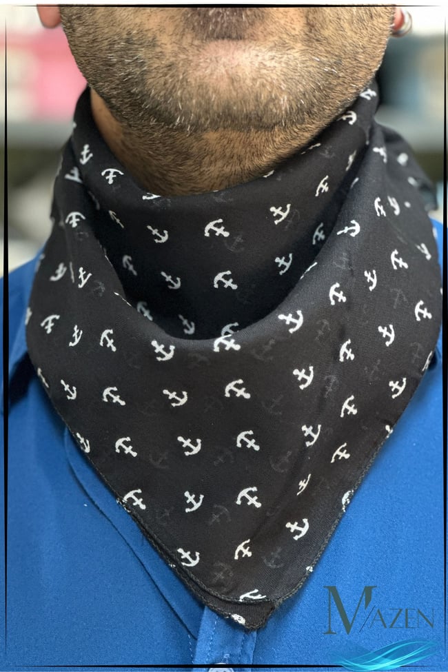 Çapa Desenli Çok Amaçlı Bandana Fular 50x50 Siyah Renk