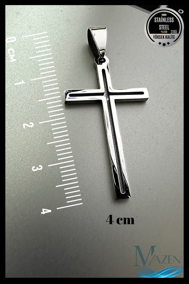 Çelik Haç Kolye Ucu | Paslanmaz Kararmaz Metal | Erkek Kadın Takı Aksesuar ( 4 cm )