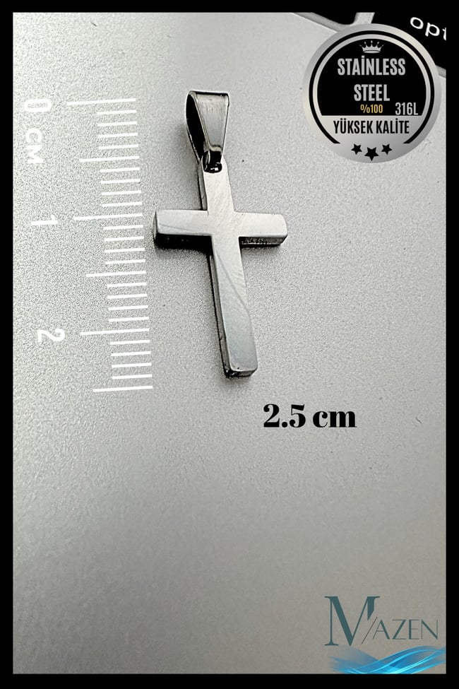 Çelik Haç Kolye Ucu | Paslanmaz Kararmaz Metal | Erkek Kadın Takı Aksesuar (2,5 cm)