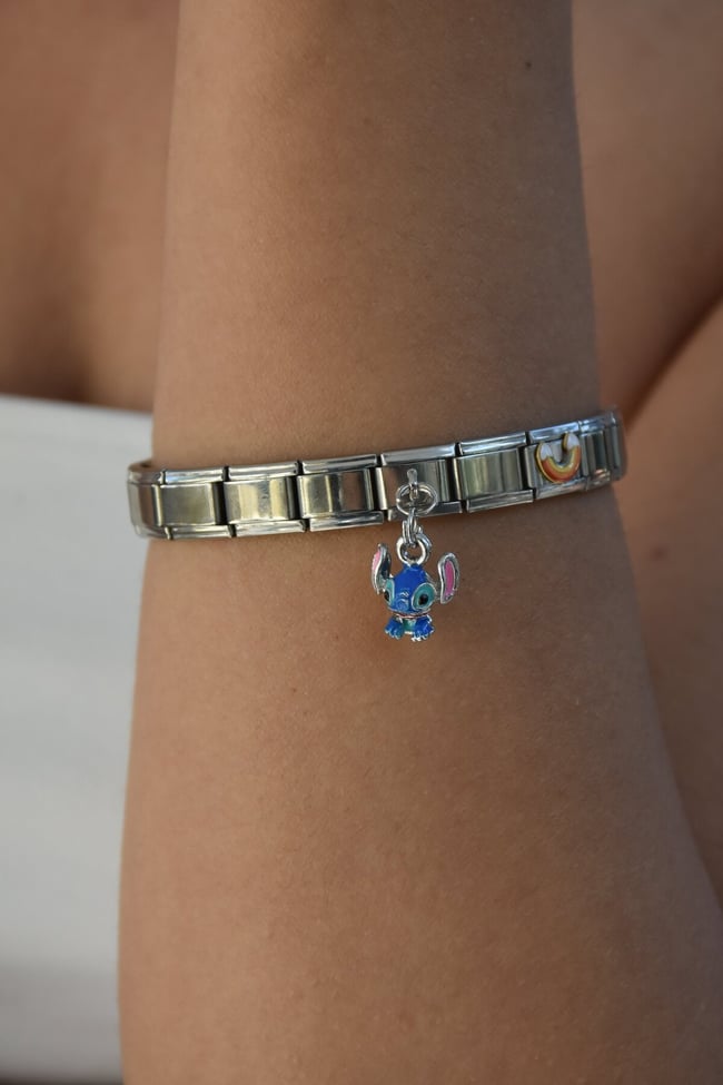 Çelik Italyan Charm Bileklik Ve Tekli Stitch Gümüş Ayarlanabilir Italyan Charm Çelik Bileklik 18cm