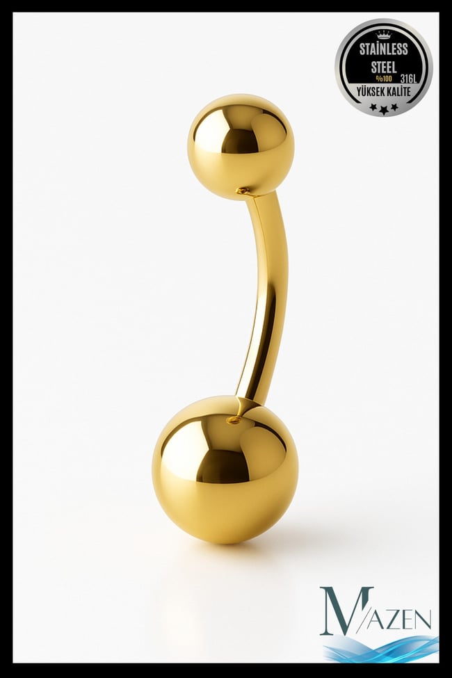 Çelik Top Model Göbek Piercing | Kararmaz | Kadın Takı Aksesuar | 316 L GOLD Renk