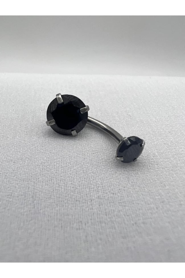 Cerahhi Çelik Göbek Piercing Yuvarlak Siyah Zirkon Taşlı Antialerjik