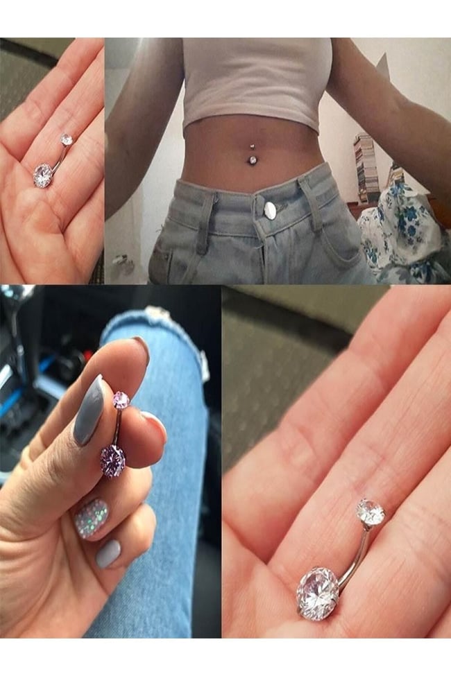 Cerahhi Çelik Göbek Piercing Yuvarlak Zirkon Taşlı Fosforlu Antialerjik
