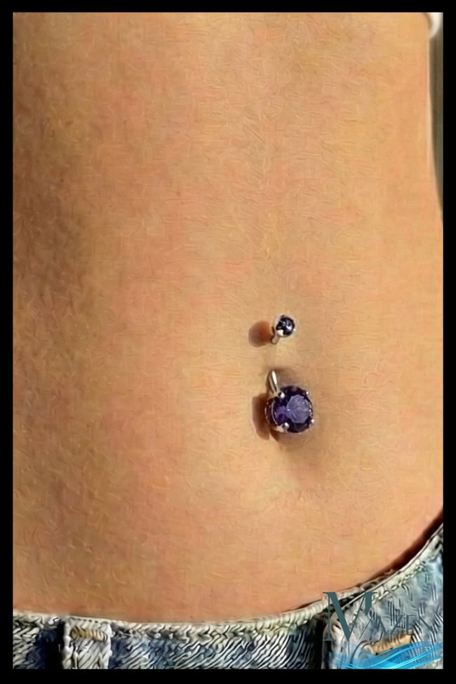 Cerahhi Çelik Göbek Piercing Yuvarlak Mor Zirkon Taşlı Antialerjik
