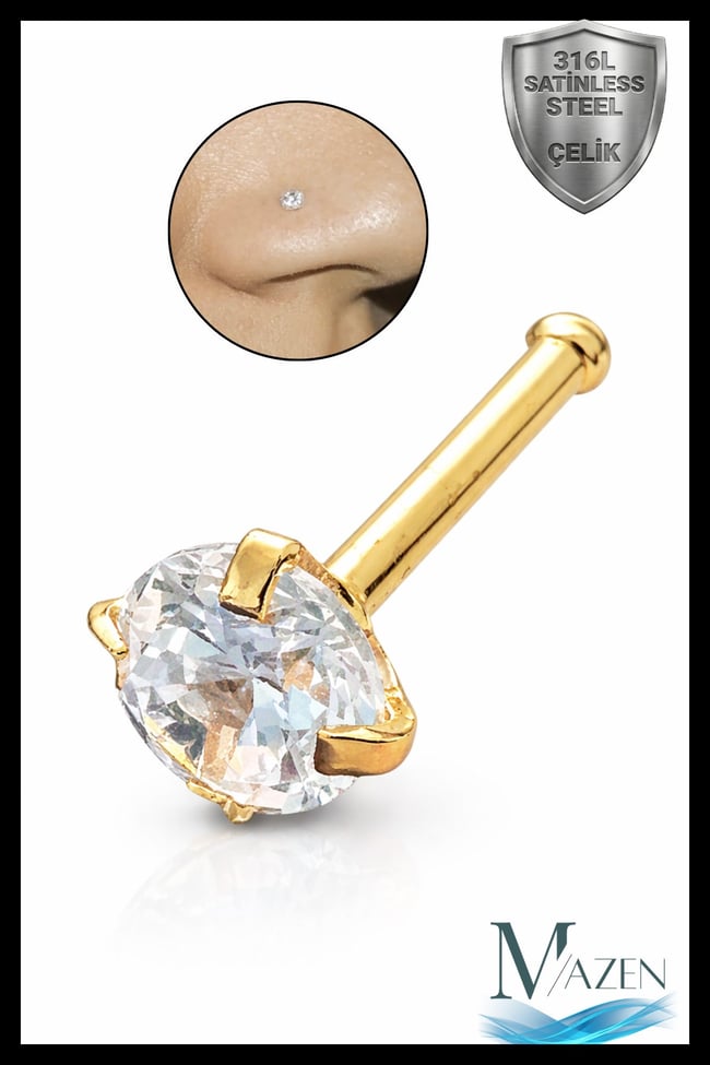 Cerrahi 316l Çelik Hızma Zirkon Taşlı Gold Renk