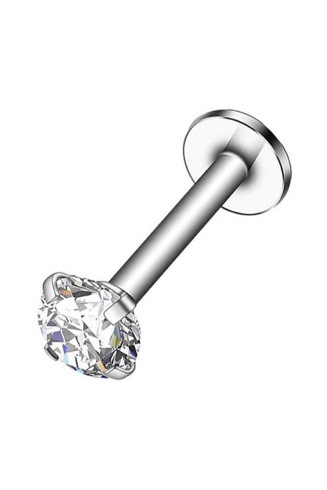 Cerrahi Çelik (5 mm Taşlı) Tragus Helix Dudak Kıkırdak Piercing Küpe Gümüş Renk (Beden seçiniz)