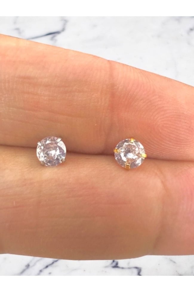 Cerrahi Çelik (5 mm Taşlı) Tragus Helix Dudak Kıkırdak Piercing Küpe Gümüş Renk (Beden seçiniz)