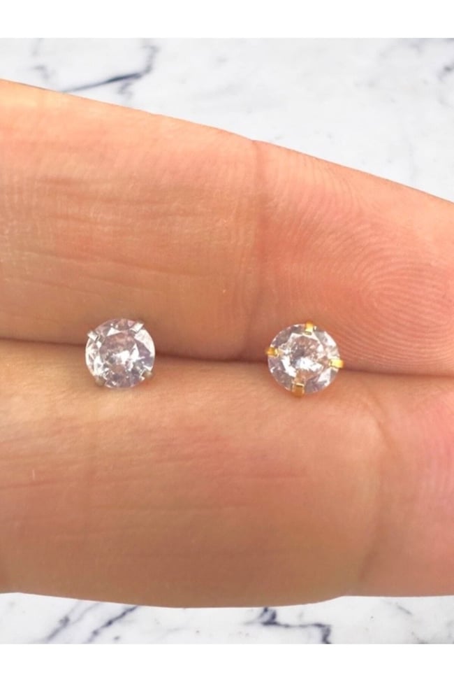 Cerrahi Çelik (5 mm Taşlı) Tragus Helix Dudak Kıkırdak Piercing Küpe Gold Renk (Beden seçiniz)