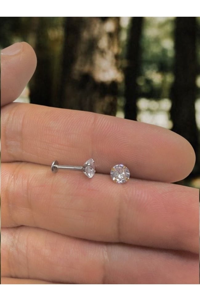 Cerrahi Çelik (5 mm Taşlı) Tragus Helix Dudak Kıkırdak Piercing Küpe Gold Renk (Beden seçiniz)