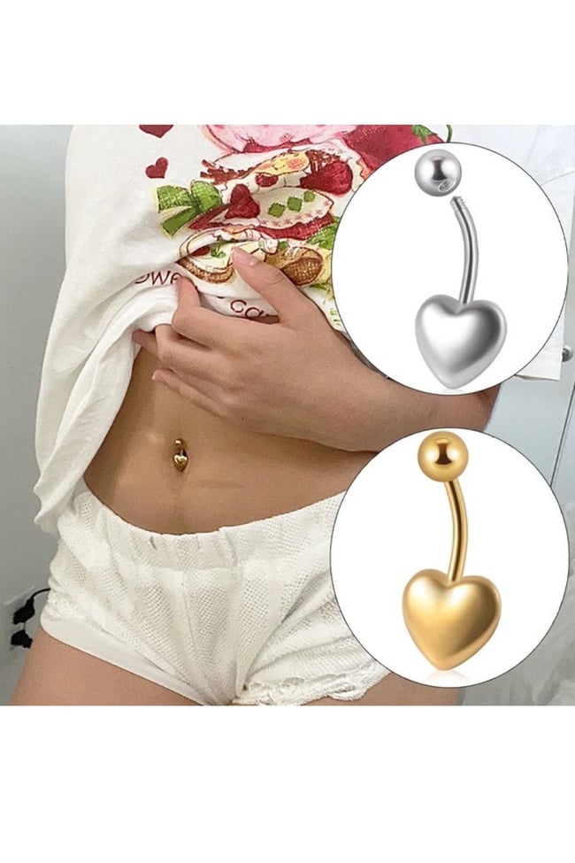 Cerrahi Çelik Bombeli Kalp Göbek Piercing