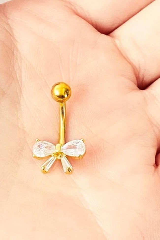 Cerrahi Çelik Fiyonk Göbek Piercingi Zirkon Taşlı