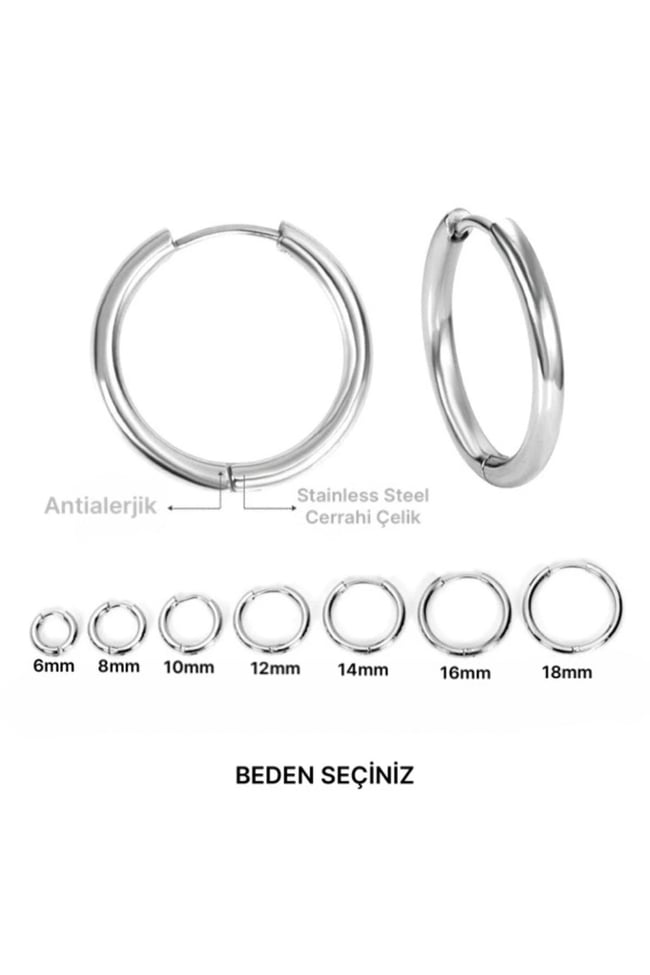 Cerrahi Çelik Halka Küpe Bir Çift (Beden Seçiniz)