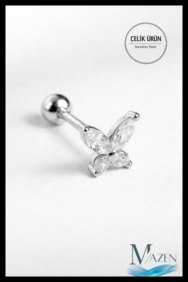 Cerrahi Çelik Kelebek Tragus, Kıkırdak, Helix Piercing 1 Adet(ÇİFT TARAFLI AÇILABİLİR)