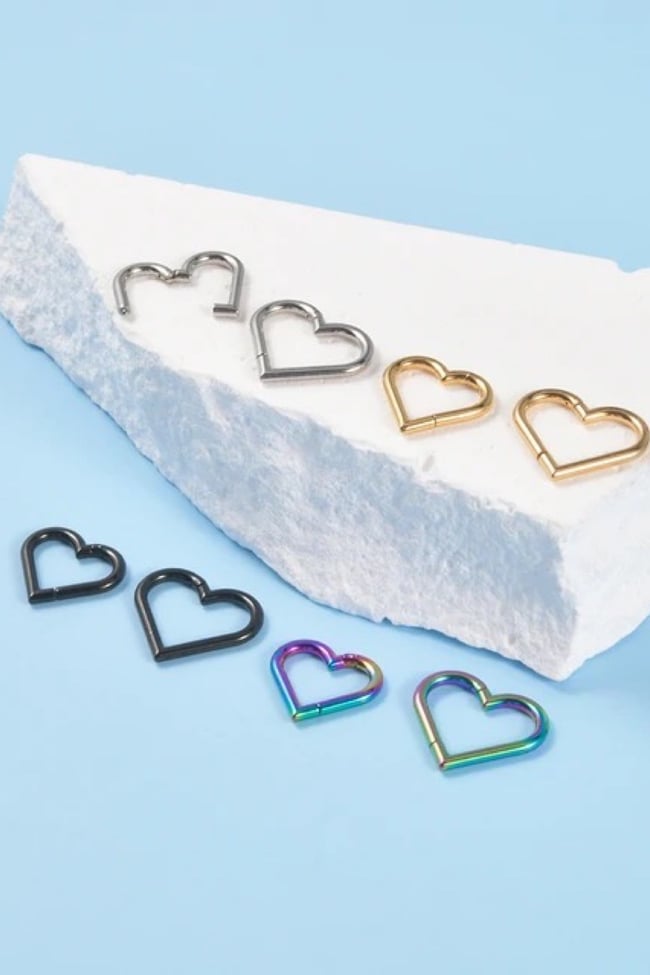 Cerrahi Çelik Klipsli Kalp Tragus, Helix, Lobe, snug Küpe Piercing