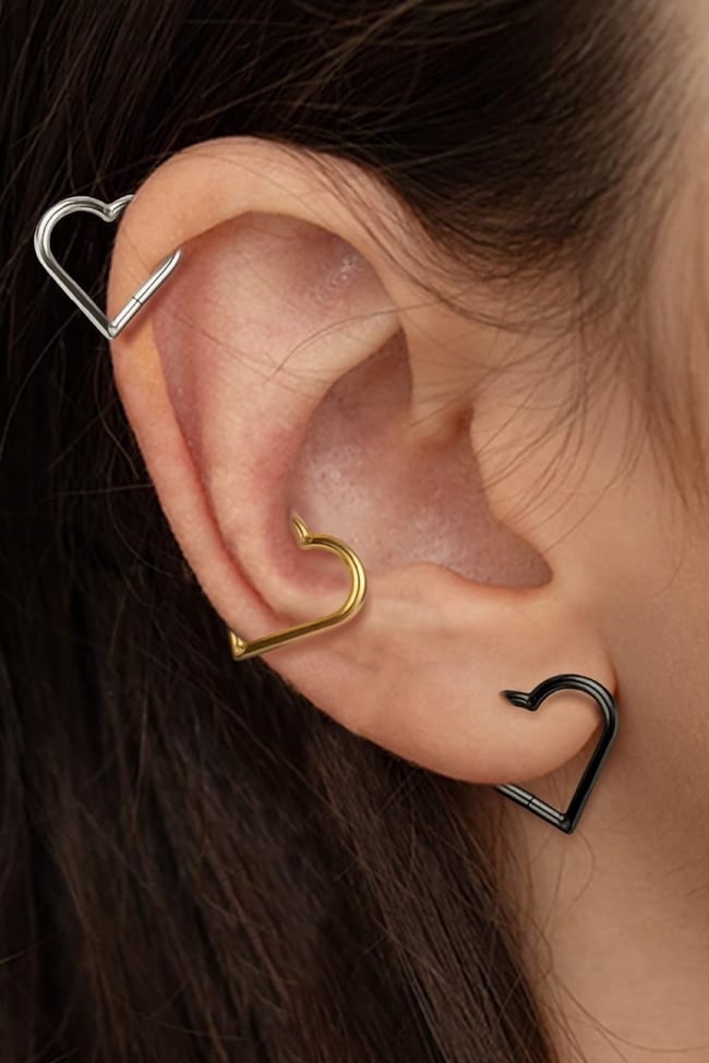 Cerrahi Çelik Klipsli Kalp Tragus, Helix, Lobe, snug Küpe Piercing