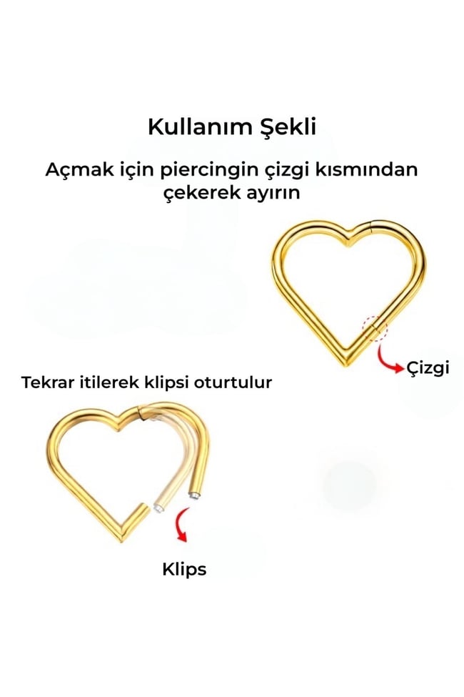Cerrahi Çelik Klipsli Kalp Tragus, Helix, Lobe, snug Küpe Piercing