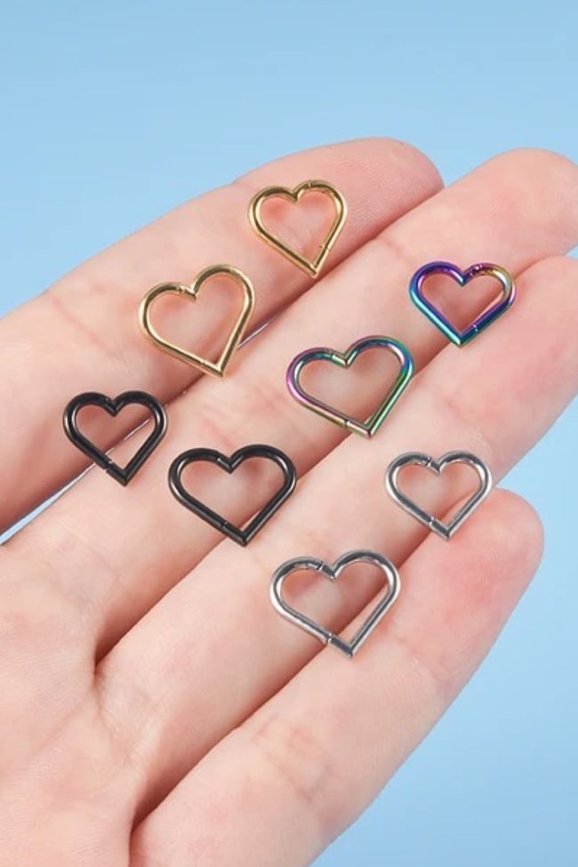 Cerrahi Çelik Klipsli Kalp Tragus, Helix, Lobe, snug Küpe Piercing