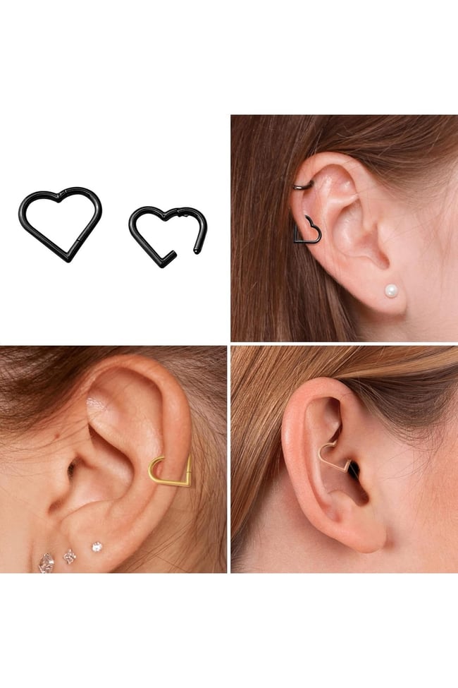 Cerrahi Çelik Klipsli Kalp Tragus, Helix, Lobe, snug Küpe Piercing