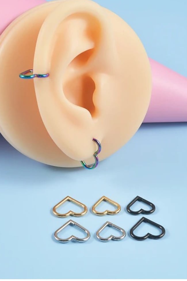 Cerrahi Çelik Klipsli Kalp Tragus, Helix, Lobe, snug Küpe Piercing
