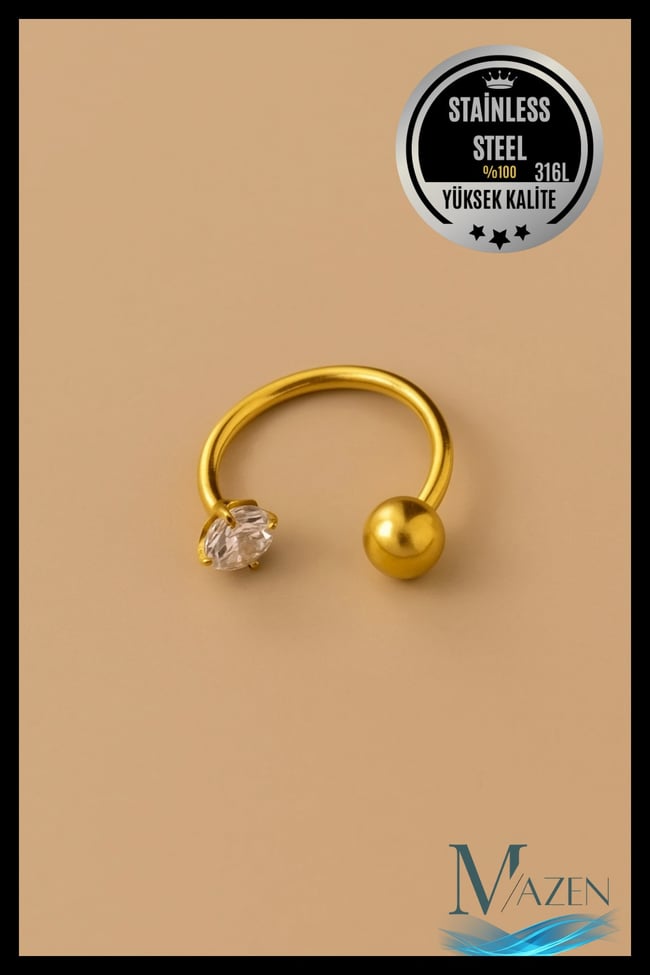 Cerrahi Çelik Piercing Küpe Zirkon Taşlı ve Toplu Halka Model Gold Renk