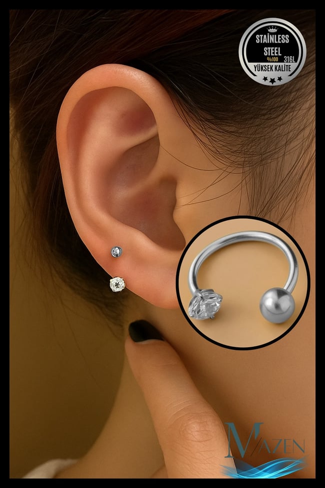 Cerrahi Çelik Piercing Küpe Zirkon Taşlı Ve Toplu Halka Model