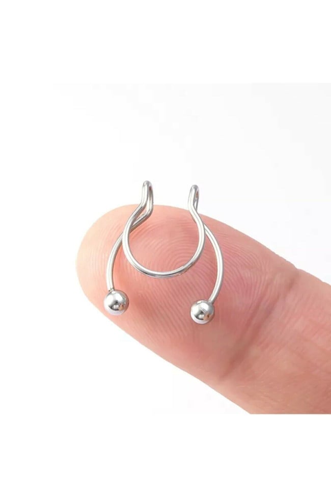 Cerrahi Çelik Septum Labret Sahte Lip Boynuzlu Fake Piercing Gümüş Renk N1fkpgm