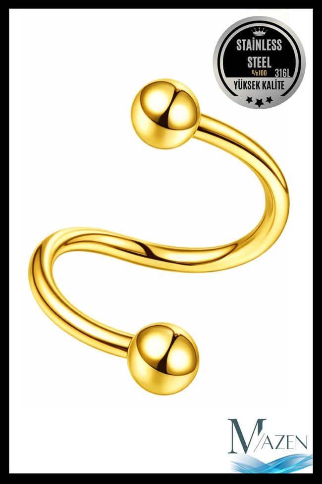 Cerrahi Çelik Spiral Burgulu Kıkırdak Dudak Piercing Gold Renk