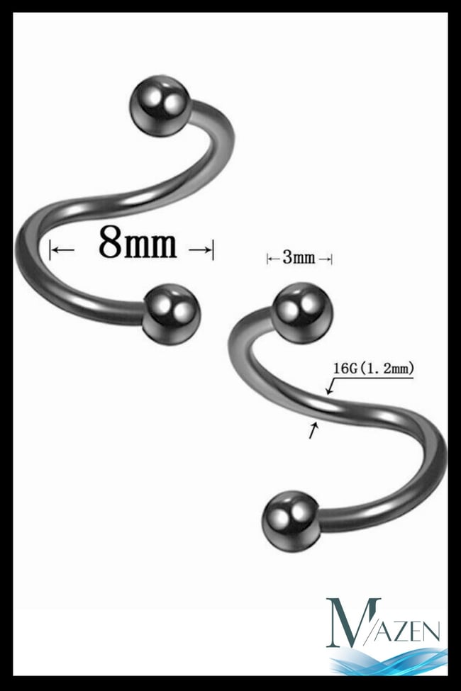 Cerrahi Çelik Spiral Burgulu Kıkırdak Dudak Piercing Siyah Renk