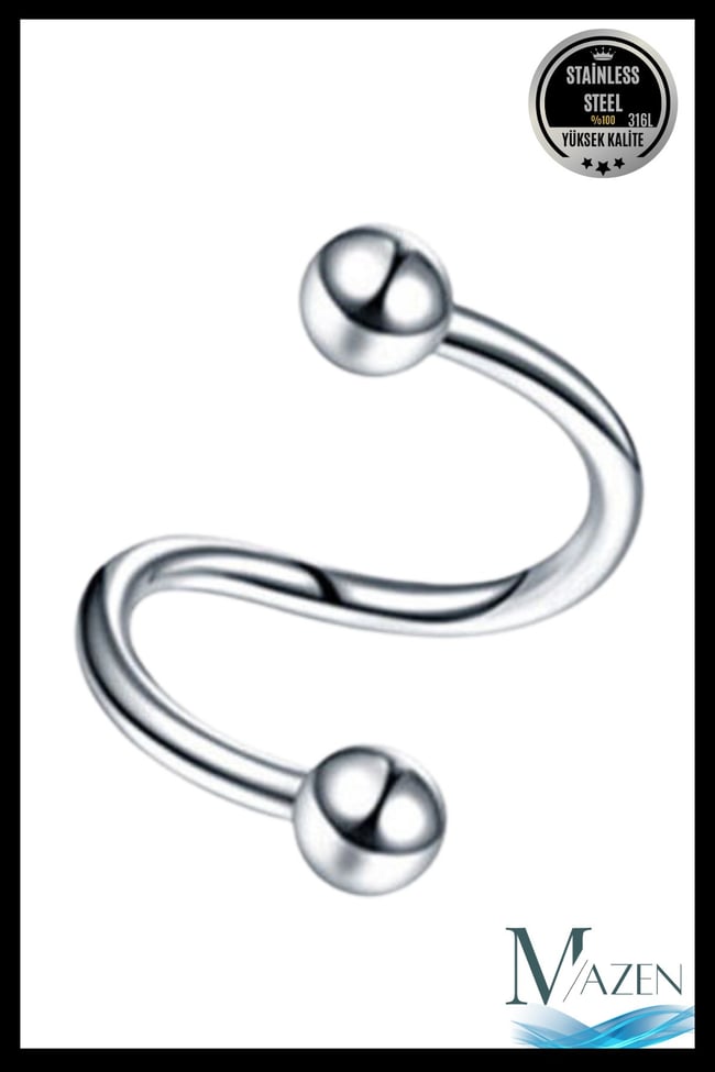 Cerrahi Çelik Spiral Burgulu Kıkırdak Dudak Piercing Gümüş Renk