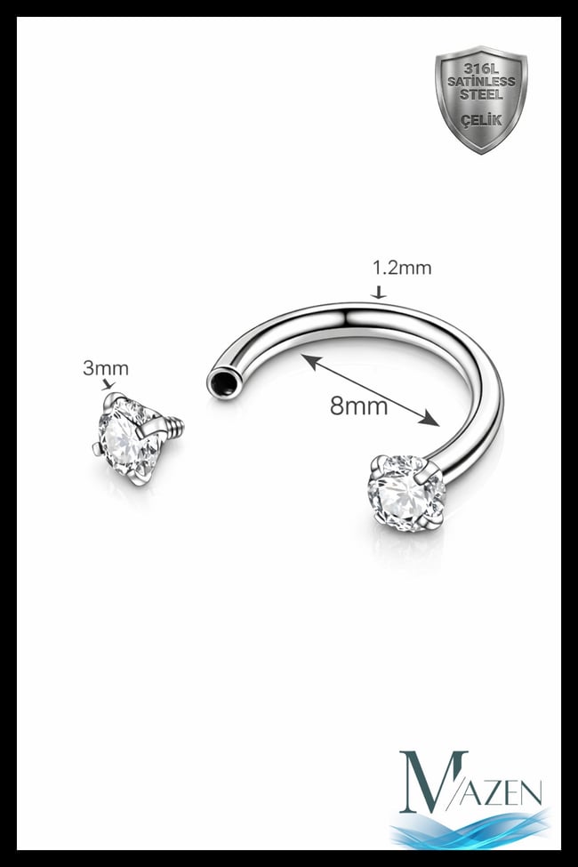 Cerrahi Çelik Taşlı Gold Piercing Kıkırdak Septum Helix Tragus 8mm