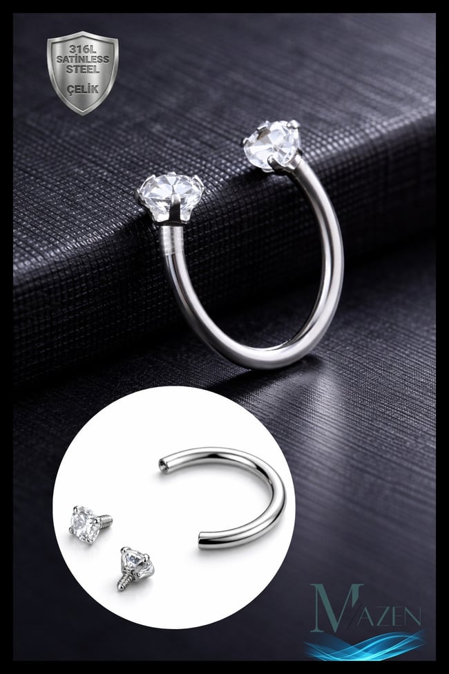 Cerrahi Çelik Taşlı Piercing Kıkırdak Septum Helix Tragus