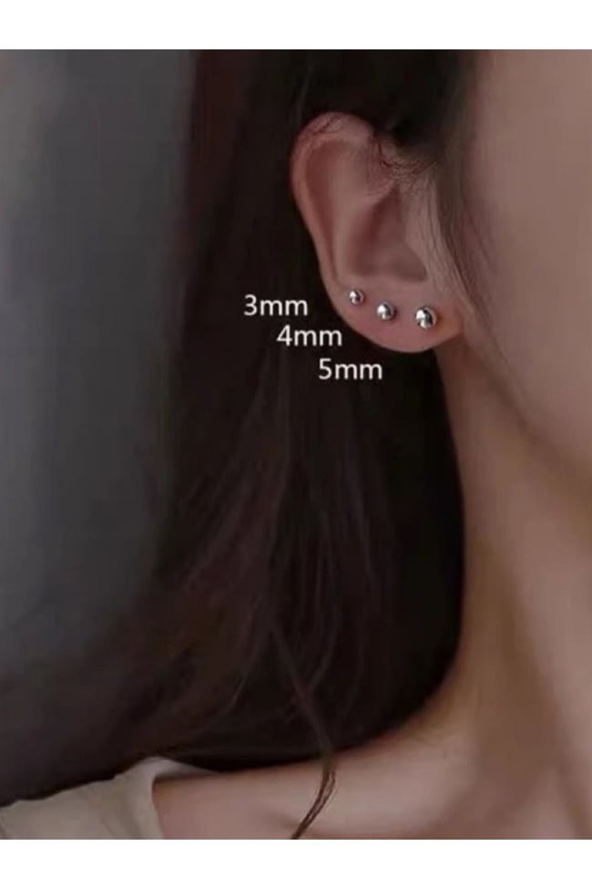 Cerrahi Çelik Üç Çift Düz Toplu Küpe (Üç Farklı Boy 3mm, 4mm, 5mm)