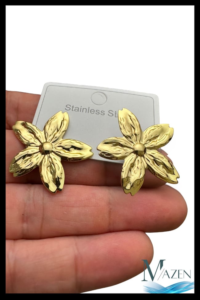 Çiçek Dokulu Küpe | 316L Paslanmaz Çelik | Kadın Takı Aksesuar (3,5 cm) Gold renk