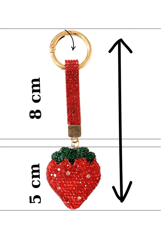 Çilek Taşlı Charm Anahtarlık | Işıltılı Çanta Aksesuarı | Sevimli Ve Şık Tasarım