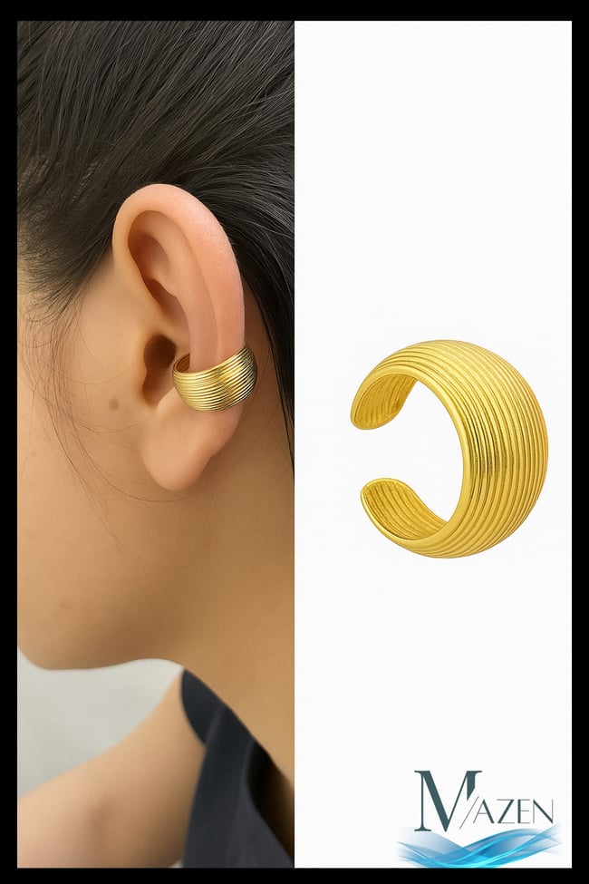 Çizgili Tasarım Kıkırdak Küpe | Earcuff | Kadın Takı Aksesuar | Delik Gerektirmeyen